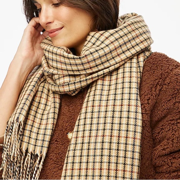 J. Crew Accessories - J. Crew NWT Classic Brown Plaid Fringe Scarf One Size